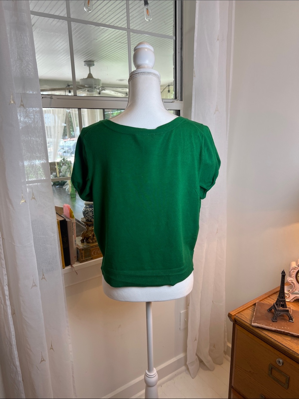 Ann Taylor Loft Green Tie-Front Short Sleeve Cardigan size large. - Picture 4 of 6